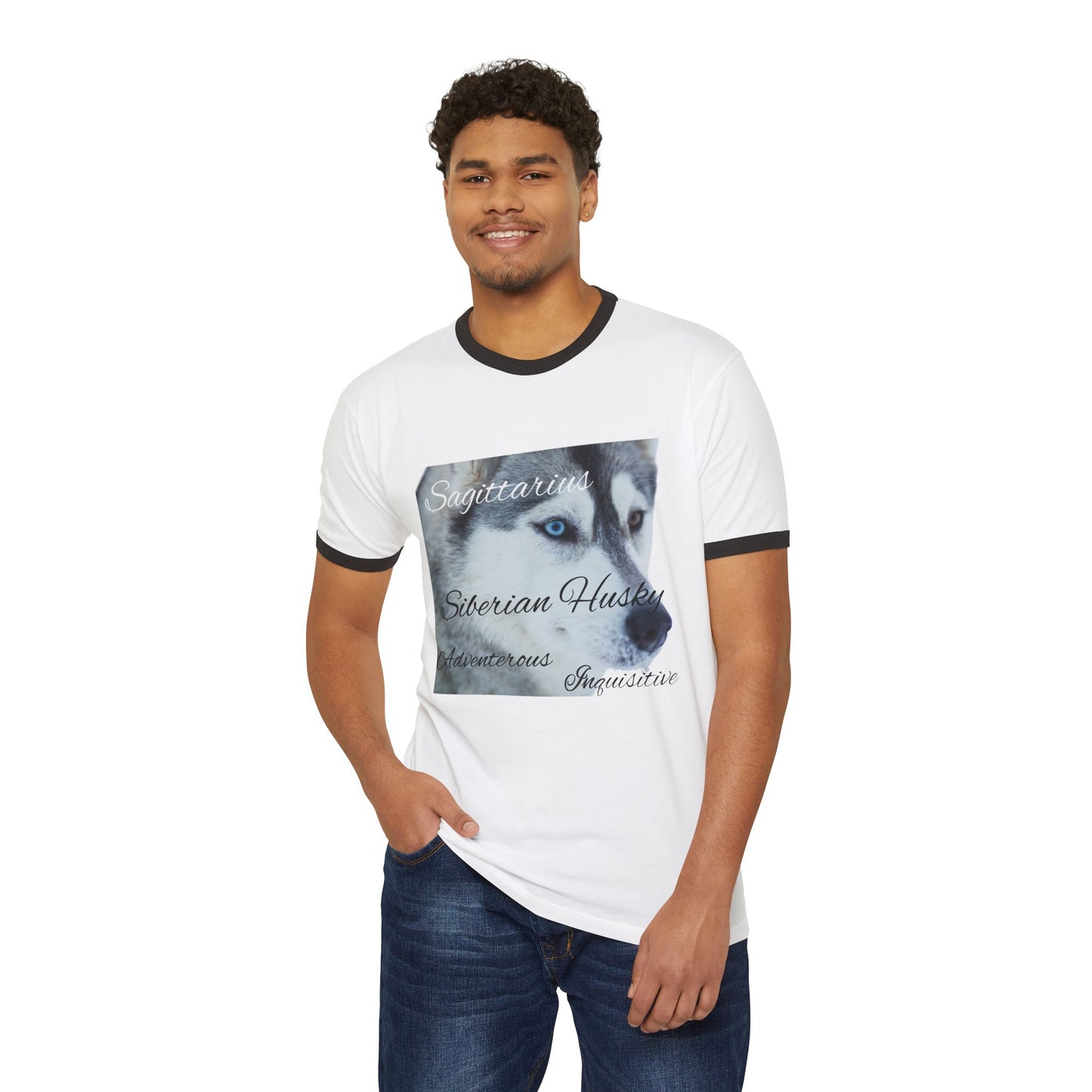 Sagittarius Siberian Husky Adventure Ringer T-Shirt - Unisex Cotton