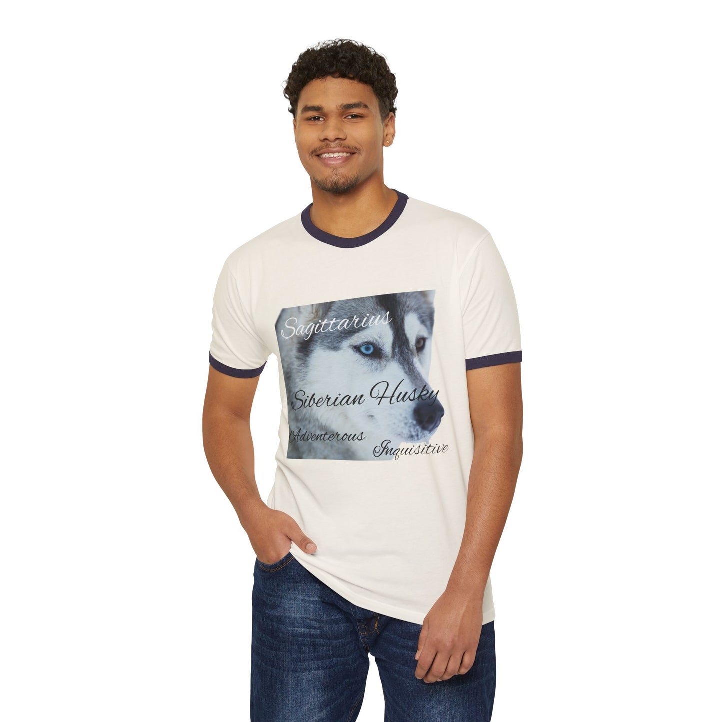 Sagittarius Siberian Husky Adventure Ringer T-Shirt - Unisex Cotton
