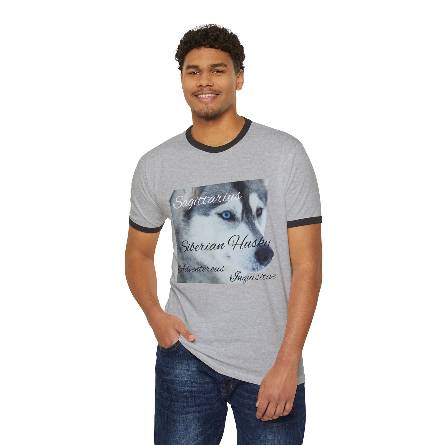 Sagittarius Siberian Husky Adventure Ringer T-Shirt - Unisex Cotton