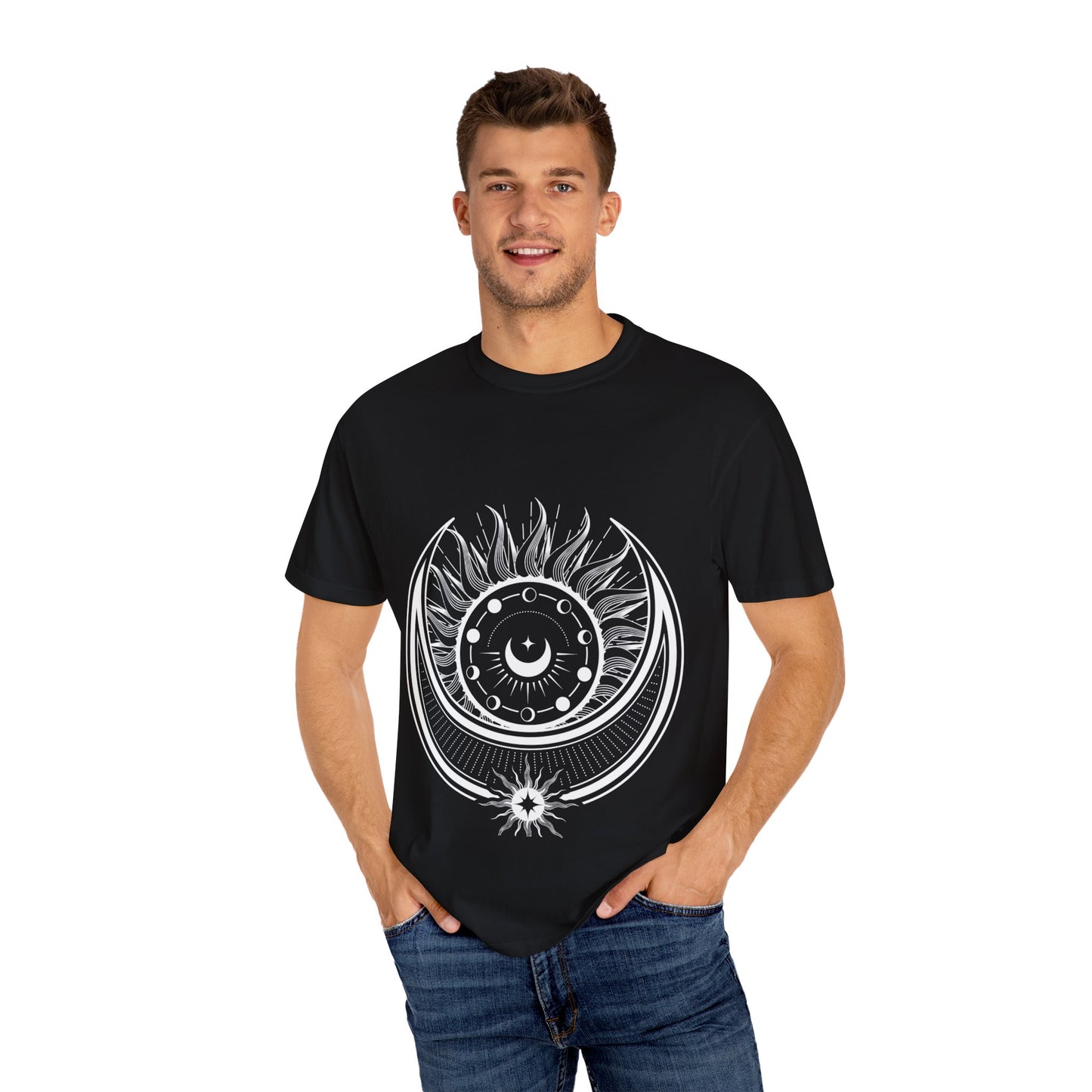 Celestial Suns & Moons T-Shirt, Cosmic Graphic Tee, Unisex Space Shirt, Astrology Apparel, Horoscope Gift for Him/Her