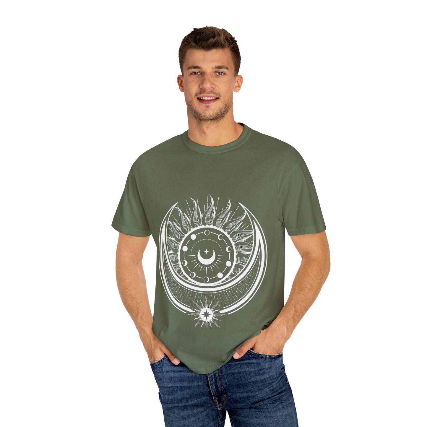 Celestial Suns & Moons T-Shirt, Cosmic Graphic Tee, Unisex Space Shirt, Astrology Apparel, Horoscope Gift for Him/Her