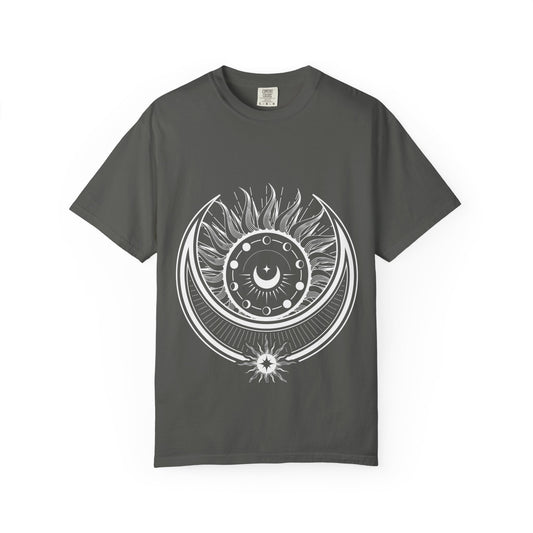 Celestial Suns & Moons T-Shirt, Cosmic Graphic Tee, Unisex Space Shirt, Astrology Apparel, Horoscope Gift for Him/Her
