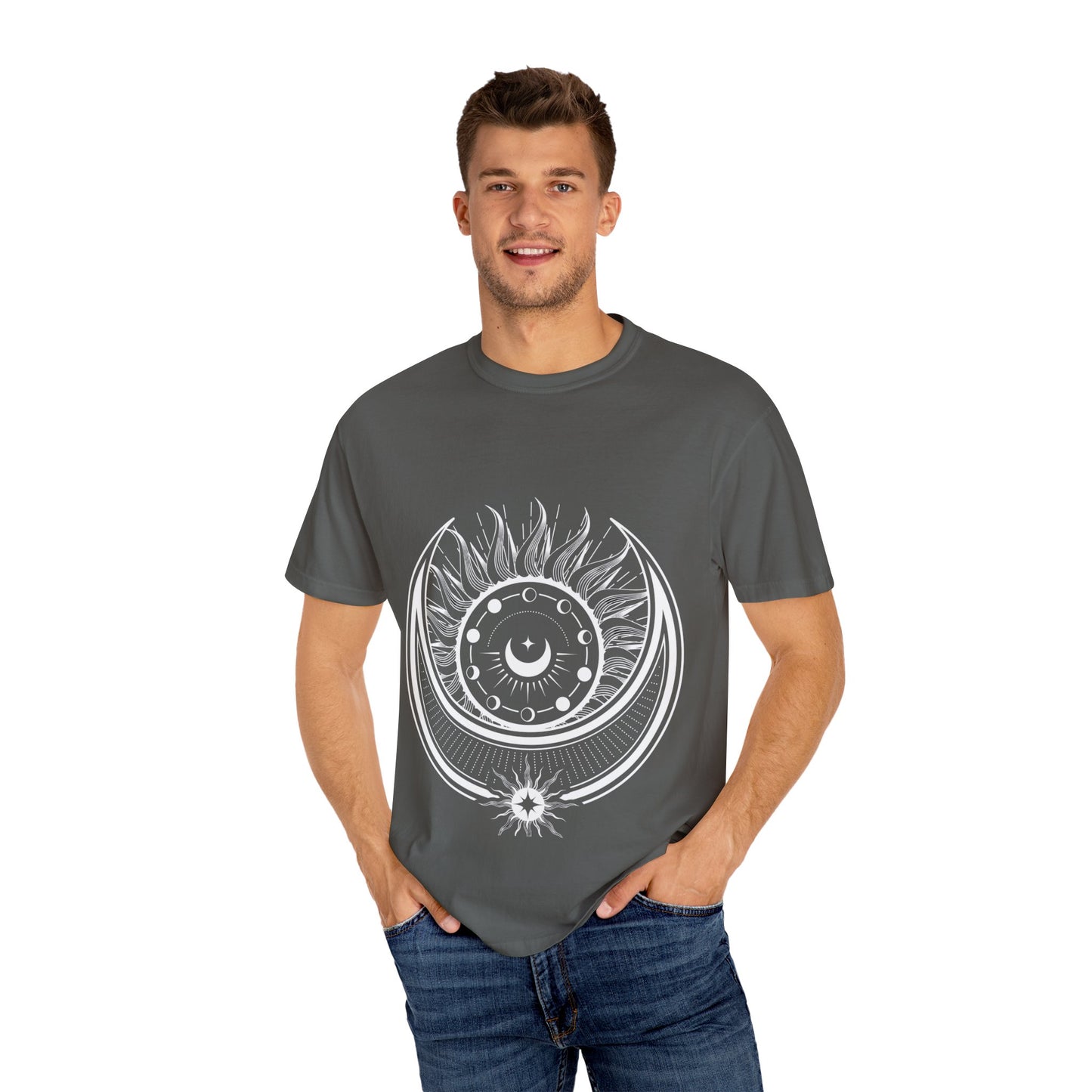 Celestial Suns & Moons T-Shirt, Cosmic Graphic Tee, Unisex Space Shirt, Astrology Apparel, Horoscope Gift for Him/Her