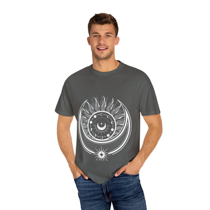 Celestial Suns & Moons T-Shirt, Cosmic Graphic Tee, Unisex Space Shirt, Astrology Apparel, Horoscope Gift for Him/Her