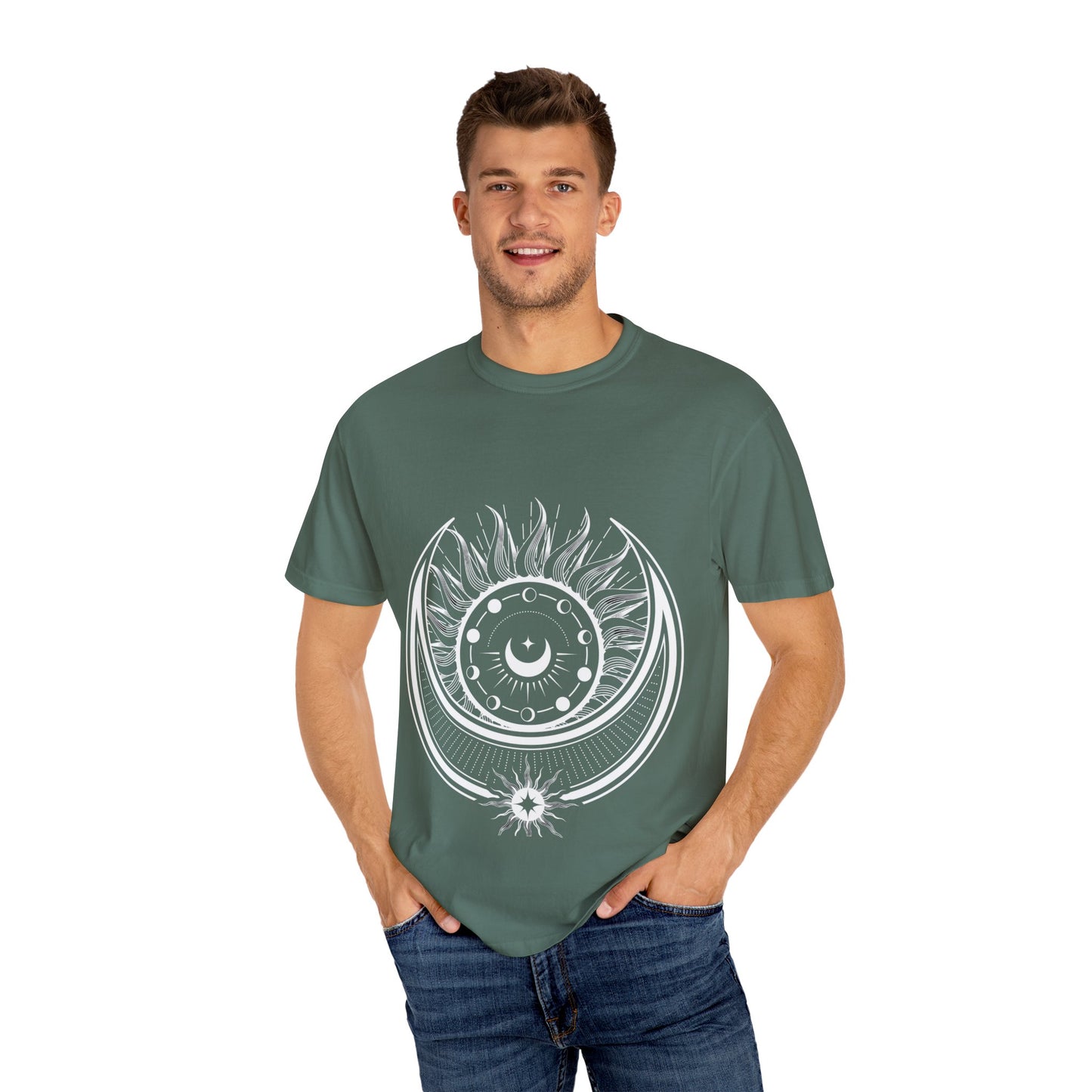 Celestial Suns & Moons T-Shirt, Cosmic Graphic Tee, Unisex Space Shirt, Astrology Apparel, Horoscope Gift for Him/Her
